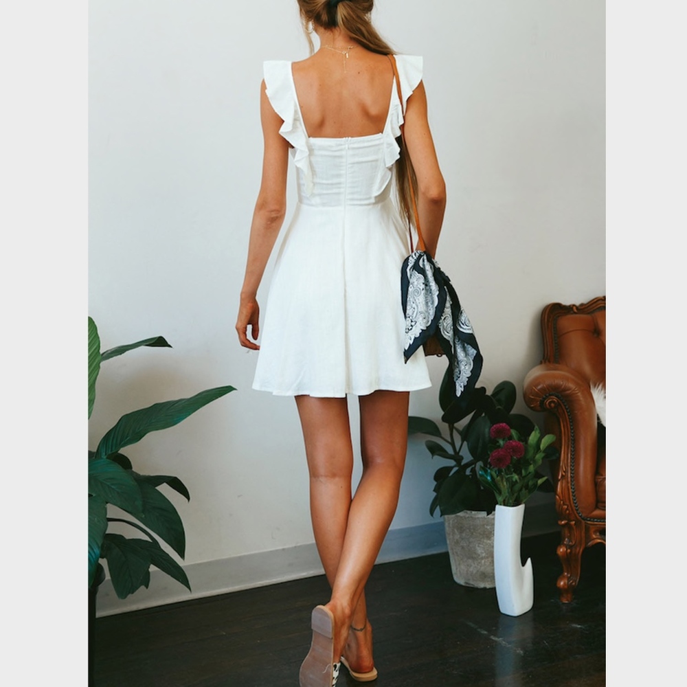 Fit And Flared White Button Detailed Mini Dress - Picture 5 of 8